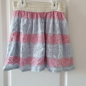 Girls blue and pink lace overlay skirt